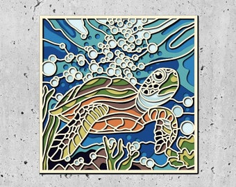 3d Sea Turtle shadow box svg,3d Turtle shadow box svg ,3d Layered svg ,Paper cut 3d svg, Beach shadow box svg,Cardstock svg Files for Cricut