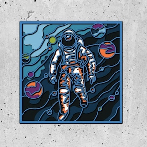 Astronaut mandala svg files, laser cutting pattern files, multi-layer cnc router svg, 3D plywood mandala, 3D layer