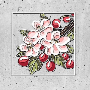Caja de sombras de cerezo 3D SVG, Árbol en capas SVG, Árbol 3D SVG, Floral 3D SVG, Silueta de Cricut, Flores 3D SVG