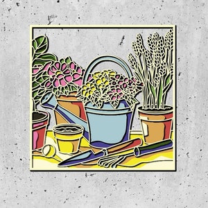 3D SVG Gardening Shadow Box SVG ,Spring Garden With Leaves and Flowers ,Layered svg, Cricut Silhouette