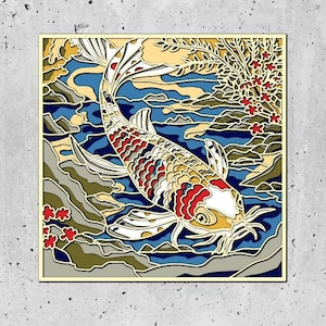 Layered SVG 3D Koi Fish svg, Layer Plywood Cutting Paper Cutting SVG File ,3D Plywood Mandala Koi Fish Cutting File