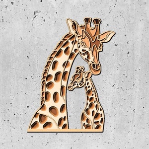 Giraffe moeder en baby Mandala SVG, gelaagde SVG-bestanden voor CNC-router laser of Cricut, meerlaags paneel voor lasersnijden