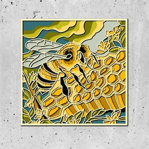 3D Honey Comb Shadow Box svg, Spring Shadow Box, Layered SVG, Bee 3D Svg, Honey Bee 3d Svg, Flowers svg Cricut Silhouette