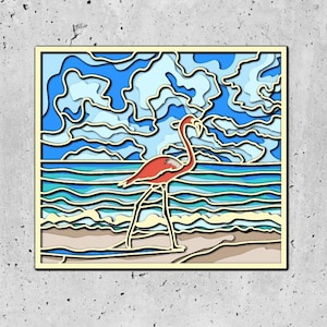 Flamingo 3D SVG en capas para cartulina, animal de papel, archivo Cricut, para silueta, SVG en capas de pájaro rosa, caja de sombras de flamenco 3D,