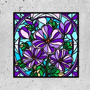Caixa de sombra de flores de vitral 3D SVG, caixa de sombra de violetas svg, silhueta cricut, flores 3D svg, corte de papel de vitral floral 3D