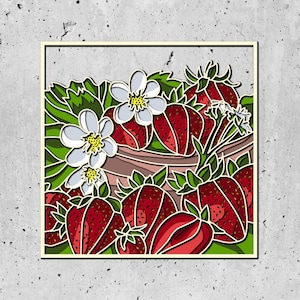 SVG 3D fraise ombre boîte SVG, printemps ombre boîte, feuilles 3D SVG, fleurs 3d svg, mandala 3D contreplaqué, calque 3D
