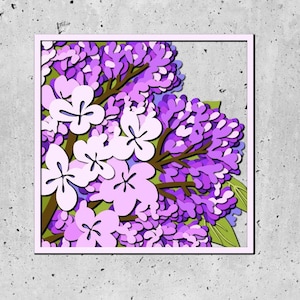 Flores 3D en una caja de sombras de rama lila svg, Flores en una rama lila 3d Svg, Flores 3D svg, Silueta Cricut, Primavera 3D svg