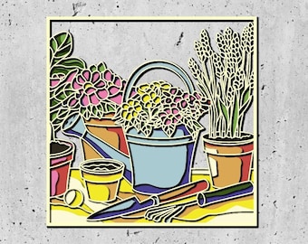 3D SVG Gardening Shadow Box SVG ,Spring Garden With Leaves and Flowers ,Layered svg, Cricut Silhouette