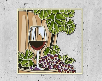 3D SVG Wine Shadow Box gelaagde, Winery Shadow Box, wijnglas 3D Svg, bladeren 3D Svg, Cricut silhouet, kleurrijke wijn gelaagde SVG