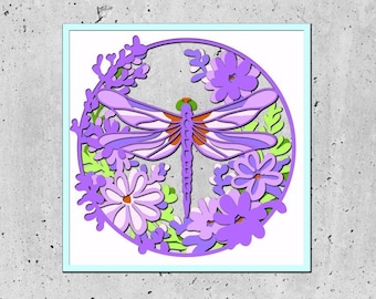 3D Layered Dragonfly Svg,Flowers 3d svg, Flowers Layered Papercut svg, Cricut Silhouette,Dragonfly Shadow Box, Dragonfly 3D Svg