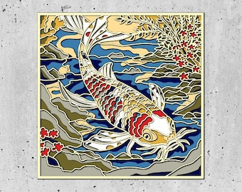 Layered SVG 3D Koi Fish svg, Layer Plywood Cutting Paper Cutting SVG File ,3D Plywood Mandala Koi Fish Cutting File