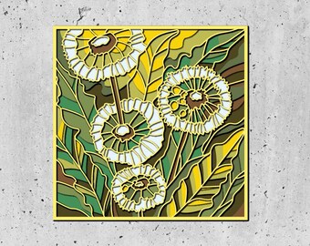 3D paardebloem wens schaduw vak SVG gelaagde paardebloemen SVG, bloemen 3D Svg, bloemen 3D Svg, Cricut silhouet, lente schaduw vak