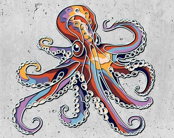 Layered SVG 3D Octopus Plywood Cut File, Paper Cut File SVG, 3D Plywood Mandala, Octopus Cut File