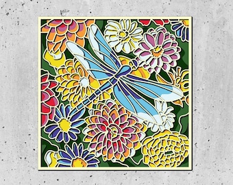 3D Layered Dragonfly SVG,Flowers 3d svg, Flowers Layered SVG, Cricut Silhouette,Dragonfly Shadow Box, Dragonfly 3D Svg