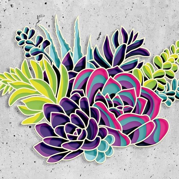 Succulents flower 3D Mandala svg file, cnc router flower svg file, Cricut flowers svg files, mandala cutting layered svg files