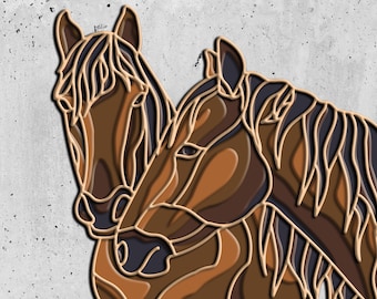 Paard gelaagde SVG, paardenmandala gesneden bestand, multiplex snijden, papier snijden, SVG-bestand, 3D-mandala multiplex, 3D-laag