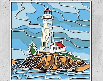 Lighthouse 3D Mandala SVG Files, Laser Cut Template Files, Layered CNC router svg, 3D plywood mandala, 3D layer