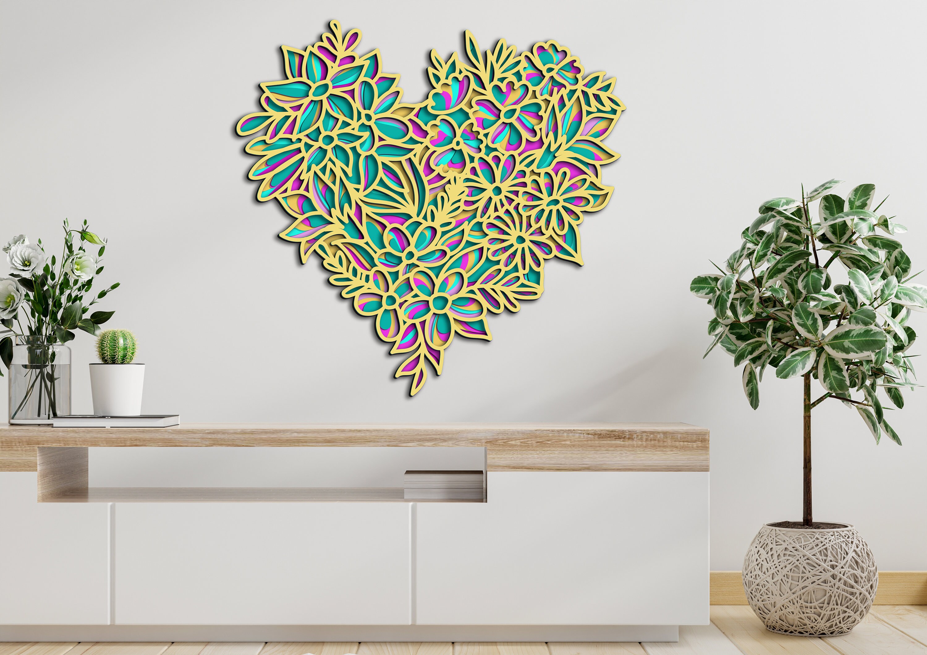 3D Flower Heart Mandala Svg Files,heart Mandala Svg,wall Decor Svg ...