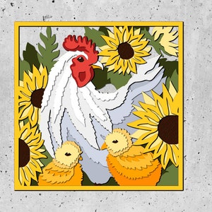 3D Mãe Galinha com Caixa de Sombra de Pintinho svg, Flores 3D SVG, Cricut, Silhueta, Pintinho 3D SVG, 3D Dia das Mães SVG, Decoração de Frango em Camadas