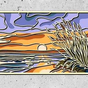 Plantilla Sunset SVG Shadow Box, 3D SVG Shadow Box, decoración de pared de playa DIY, proyectos de cartulina en capas para Cricut