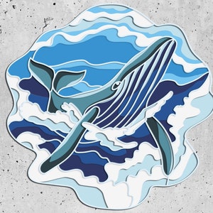 Sperm whale in the sea 3D Mandala SVG Files, Laser cut Template files, Cnc router svg, 3D plywood mandala, 3D layer