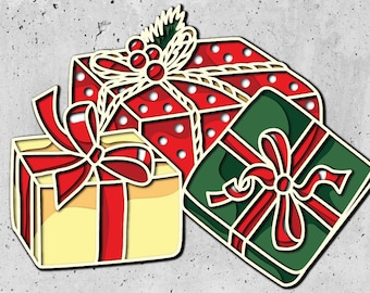 Christmas Gifts 3D Mandala svg files,Gifts 3D svg, laser cut layered panel, winter 3D svg files