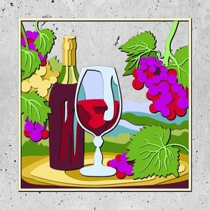 3D SVG Wine Shadow Box Layered Grape Vines, Flowers Papercut svg, Cricut Silhouette, Winery Shadow Box, Wine Glass 3D Svg, Leaves 3d Svg