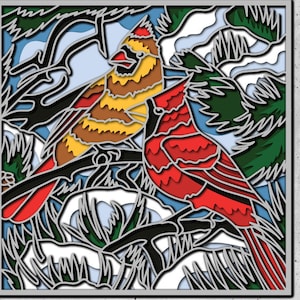 Cardinals Shadow Box SVG ,Cardinal On Tree Christmas,Memorial 3D SVG,Memorial Shadow Box files