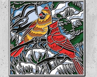 Cardinals Shadow Box SVG ,Cardinal On Tree Christmas,Memorial 3D SVG,Memorial Shadow Box files