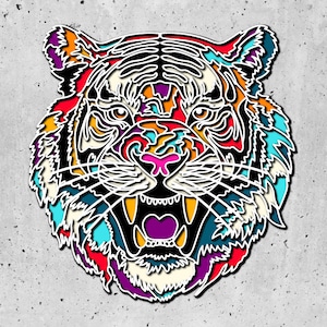 Tiger 3D Layered SVG para cartulina, Animal 3D Papercraft, Colorful Tiger 3D Layered SVG, Tiger Mandala Wall Art, Para Cricut