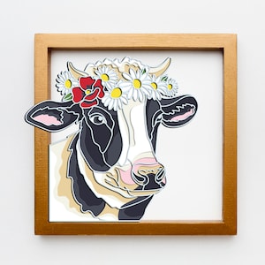 3D Koe Gelaagde SVG, Boerderij Decoratie, Kleurrijke Koe 3D Papercraft SVG, SVG voor Cricut, Koe cadeau voor boer,