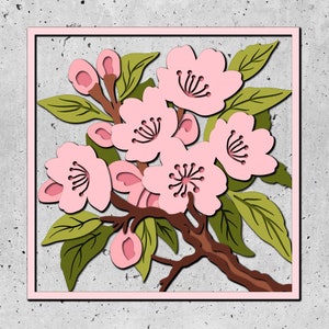 3D Kirschblüten Zweig Shadow Box SVG, Sakura Baum Blumen 3D SVG, 3D Blumen SVG, Cricut Silhouette, 3D Frühling SVG, 3D Kirschblüte SVG
