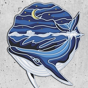 Sperm whale in the sea 3D Mandala SVG Files, Laser Cut Template Files, Layered CNC Router svg,3D plywood mandala, 3D layer