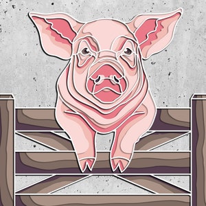 3D Schwein Layered SVG für Karton, Laser geschnittene Vorlagendateien, Layered CNC Fräser svg, 3D Sperrholz Mandala, Schwein 3D Papercraft SVG