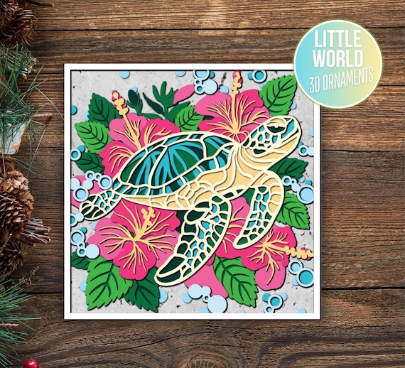 Flower Sea Turtle Shadow Box svg, 3d Sea Turtle Svg, Svg files for Cricut, silhouette svg, Cricut projects, Layered svg, Ocean Mandala svg,