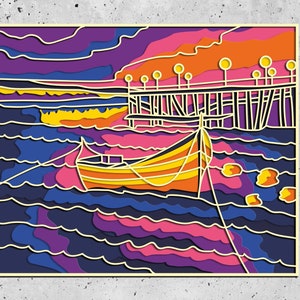 Sonnenuntergang 3D Laser svg, Sea Wave 3D Zentangle svg-Dateien, 3D Mandala svg, DXF-Vorlagen für cnc-Fräser, Laser-Cutting überlagertes Panel,