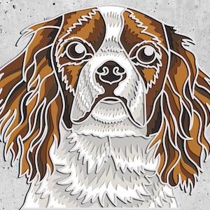 Cavalier King 3D gelaagde SVG voor karton / huisdier 3D Papercraft / SVG-bestand voor Cricut / kleurrijke Cavalier 3D gelaagde SVG / hond Mandala-bestanden