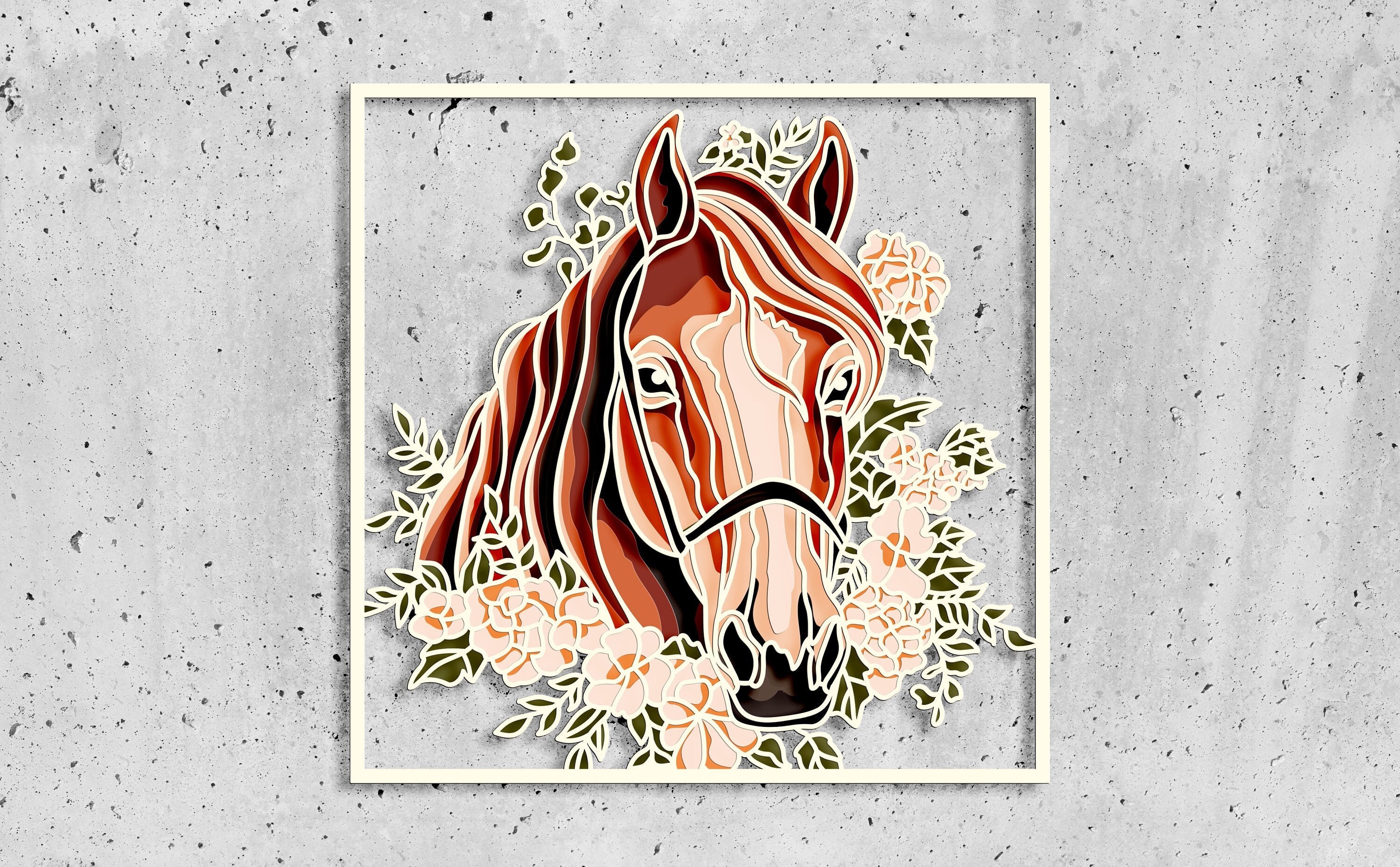 Paard laag SVG, paard Mandala-bestand, multiplex zagen, papier snijden, SVG-BESTAND, 3D multiplex Mandala, 3D-laag