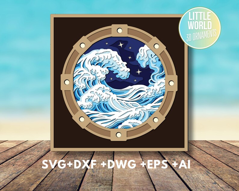 Ocean Waves Shadow Box, Porthole View, 3D SVG Templates - Etsy