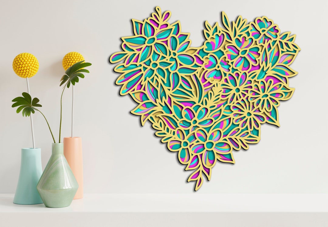 3D Flower Heart Mandala Svg Files,heart Mandala Svg,wall Decor Svg ...