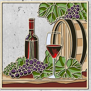 3D SVG Wine Shadow Box gelaagde, Winery Shadow Box, wijnglas 3D Svg, bladeren 3D Svg, Cricut silhouet, kleurrijke wijn gelaagde SVG