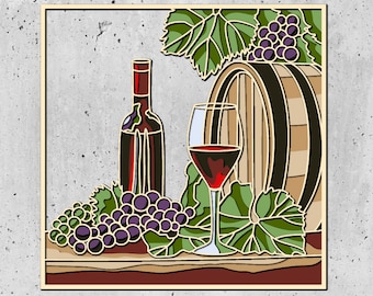 3D SVG Wine Shadow Box Layered, Winery Shadow Box,Wine Glass 3D Svg, Leaves 3d Svg,Cricut Silhouette,Colorful wine layered SVG