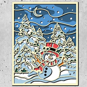 Snowman 3D Mandala svg files, Snowman Smile 3D svg, Laminated panel laser cut, Winter 3D svg files