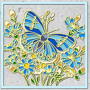 Borboleta 3D com sombra SVG, flores cortadas em papel 3d Svg, silhueta cricut, flores silvestres em camadas SVG, caixa de sombra de primavera