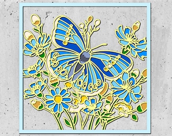 3D Butterfly with Shadow SVG,3d Papercut Flowers Svg, Cricut Silhouette,Layered Wildflowers SVG, Spring Shadow Box