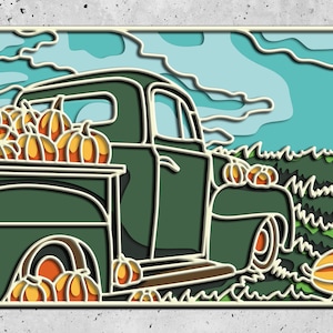 Fall svg, Farm Truck 3d laser svg, fichiers svg en couches pour laser ou routeur CNC Cricut, fichiers laser 3d svg d’automne