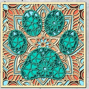Paw Print Footprint 3D SVG Mandala-bestanden, SVG-bestanden, DXF-sjablonen voor CNC-router, meerlaags paneel voor lasersnijden, Paw Mandala Svg-bestanden