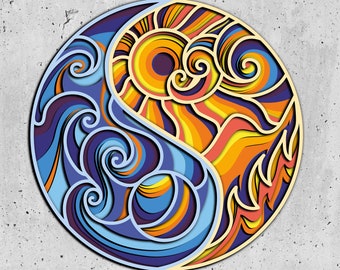 Yin and Yang Day and Night 3D Mandala svg files,Laser Cut,Yin and Yang 3d svg,Dxf templates for Glowforge Cnc Router
