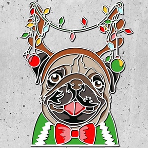 Caja de sombras de Pug 3D, SVG en capas Pug 3D para cartón, Pug Pop Art 3D, Pet Memorial Box, para Cricut
