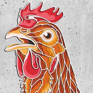 Peeping Chicken 3D Cartón en capas SVG / Animales 3D Papercraft / Archivo SVG para Cricut / Colorful Chicken Layered SVG / Chicken Mandala svg